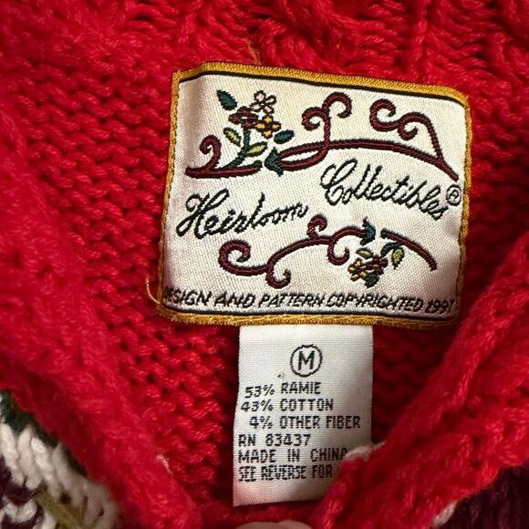 Heirloom Collectibles Fair Isle Floral Cardigan Red Black M Oversized 80s 90s - Picture 2 of 2